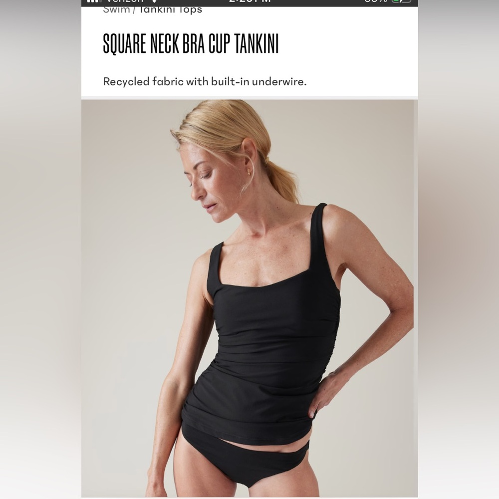 Athleta Square Neck Bra Cup Tankini. 36 B/C. Black Swim